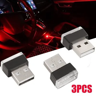 3x USB LED Car Interior Light Neon Atmosphere Ambient Lamp Bulb Accessories Red • $1.88