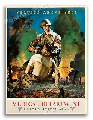 1942 US Army Medical Dept  Service Above Self  Vintage Army Medical Poster 18x24 • $13.95