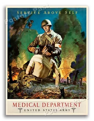 US Army Medic  Service Above Self  1942 WW2 Era Army Medical Poster - 11x14 • $10.95