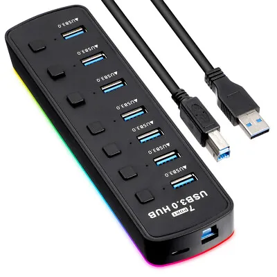 7 Port Data Hub USB3.0 With Individual On/Off Switch And LED Lights High Speed • $19.59