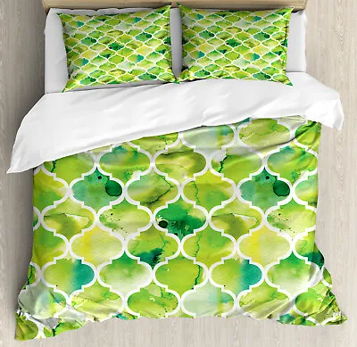 Watercolor Duvet Cover Set With Pillow Shams Moroccan Trellis Print • $89.99