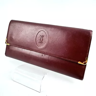 Cartier Bifold Long Wallet Must De Cartier Leather Bordeaux  Authentic • $108