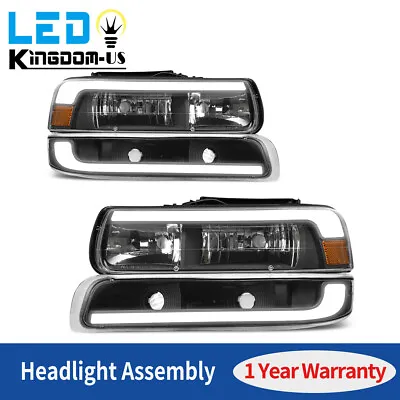 LED DRL Black Headlights + Bumper For 99-02 Chevy Silverado/00-06 Tahoe Suburban • $112.99