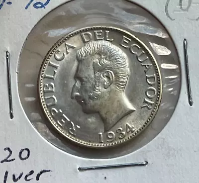 1934 Ecuador 1 One Sucre - Silver Uncirculated • $30