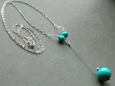 Turquoise Gemstones & 925 Sterling Silver Lariat Drop Elegant Handmade Necklace • £12.99