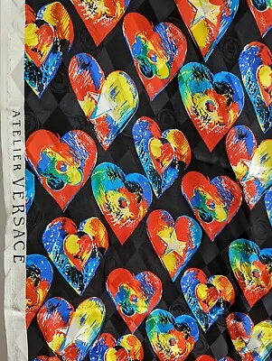 ATELIER VERSACE Heart Medusa PRINT  Twin SIlk Original  55” 55” Piece Of Fabric • $199