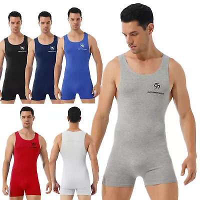 Mens Wrestling Singlet Bodysuit Sleeveless Leotard Gym Fitness Striped Jumpsuits • £18.30