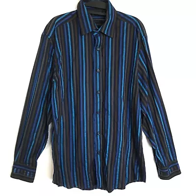 Zagiri Shirt Men Large Blue Striped Button Up Long Sleeve Collared Casual Party • $17.95