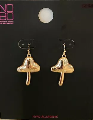 Pair Of No Boundaries Gold Mushroom Fashion Earrings Hypoallergenic NEW • $4.99