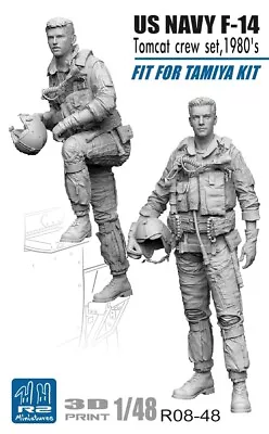 1/48 1980's USN U.S. NAVY F-14 PILOTS DUO Unpainted R08-48 By R2 Miniatures • $24