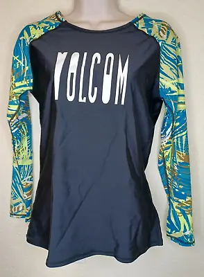 Volcom Lend A Palm Long-Sleeve Rash Guard Swim Shirt LARGE Black Multi • $25.99