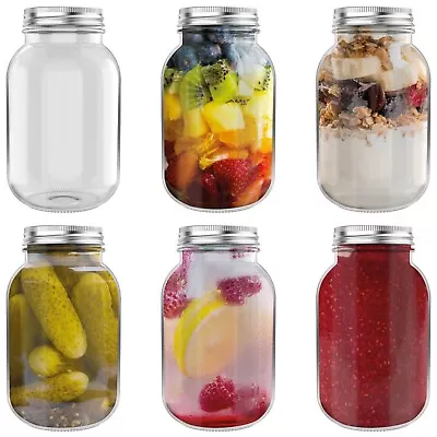 6 X HEFTMAN Glass Mason Jars & Lids 1 Litre 500ml 250ml Airtight Preserving Oats • £19.99