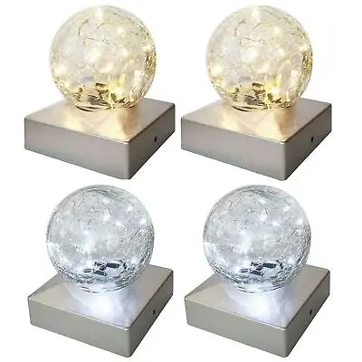 Crackle Glass Ball Fence Lights Waterproof Solar Post Cap Lights Outdoor Patio • £14.95