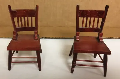 Dollhouse Miniature Set Of 2 Chairs Spindle Back Wood Mahogny Finish. • $14.95