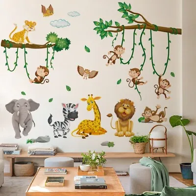 £8.39 • Buy Jungle Animals Party Nursery Decor Kids Removable Wall Stickers Decals Monkeys