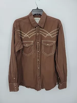 Ariat Western Shirt Mens Medium Brown Embroidered Pearl Snap Cowboy Rodeo • $24.75