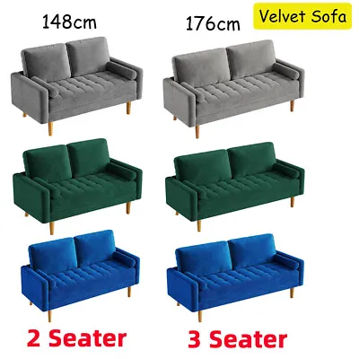 2 /3 Seater Velvet Sofa With 2 Pillows Modern Couch Love Seat Settee Home Office • £47.89