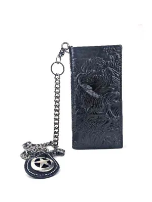 Genuine Leather Men's Chain Tiger Star Black Wallet Long Bifold RFID Block • $27.99