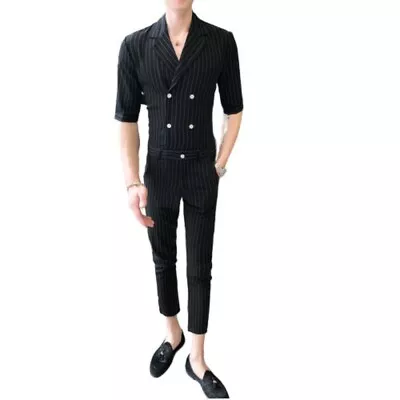 $57.89 • Buy Men 2PCS Suit Striped Slim Fit Tights Pants Lapel Shirt Party Nightclub Blazer L