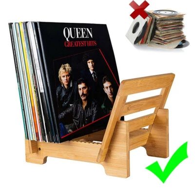 $36.99 • Buy Sturdy Vinyl Record Display Stand Desktop LP Storage Rack Bamboo 50 Album Holder
