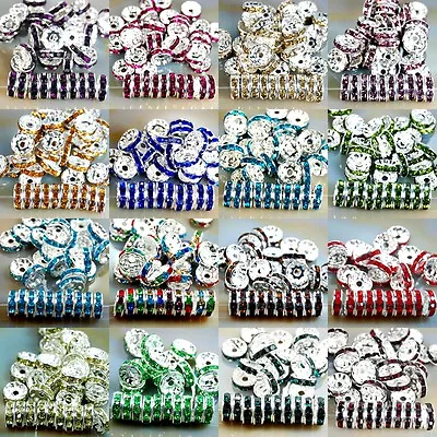 100pcs Czech Crystal Rhinestone Silver Rondelle Spacer Beads 456810mm • $5.59