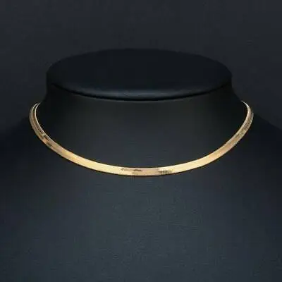 £3.30 • Buy Unisex Women 18K Gold Plated Plain Flat Snake Chain Gold Silver Choker Necklace