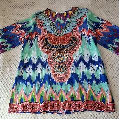 Tulips Kaftan Top Women's 8 Summer Beach Colourful Beads Essential Over Swimmers • $14