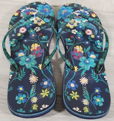 VERA BRADLEY Flip Flops Firefly Garden Swirl Sandals Shoes Blue Pink Women's  L • $14