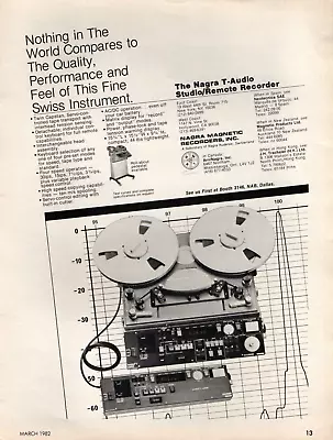 Vtg NAGRA T-AUDIO STUDIO/REMOTE RECORDER MAGAZINE PRINT AD Analog Tape Pinup • £7.59