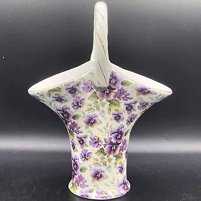 1984 Purple Pansy Porcelain Basket Vase Formalities Baum Bros Chintz Collection • $24