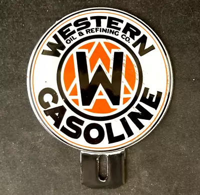 Vtg WESTERN GASOLINE OIL REFINING LICENSE PLATE TOPPER Rare Old Advertising Sign • $26