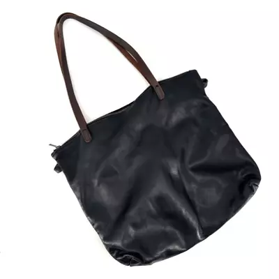 NYC Artisan Customer Made Black Leather Satchel Tote Bag Brown Handles Supple • $38