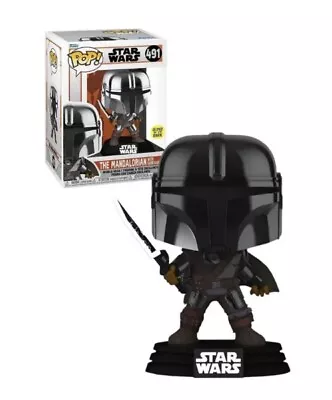 Star Wars - The Mandalorian With Darksaber Glow Metallic Funko Pop! Vinyl #491 • $49.95