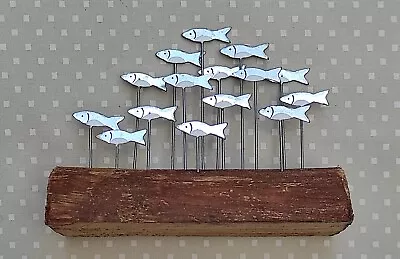 Little Shoal Of Fish On Wood  Fish Decoration  Fish Shoal  Sprats Silver Fish • £12.99