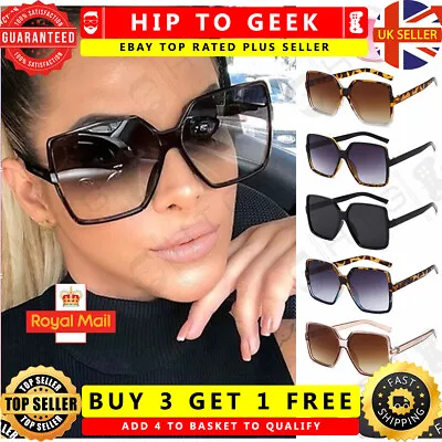 £1.99 • Buy Oversized Sunglasses Womens Square Flat Top Large Black Luxury Ladies Big UV400