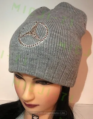 Mercedes Benz Bling 3D Logo Beanie Hat Unfolded W Swarovski Crystals Grey • $59.99