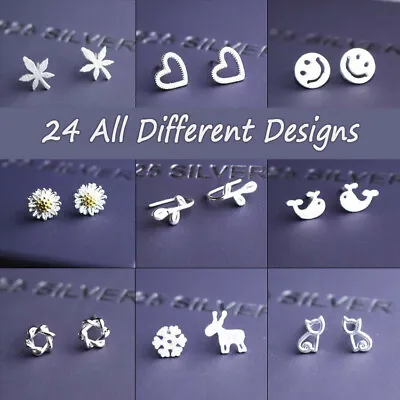 1 Pair Sterling Silver 925 Ear Stud Earrings Women Jewelry Star Love Flower 2024 • $5.29