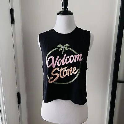 Volcom Stone Size Small Crop Tank Top Tee Shirt Black Neon Logo S Surf Skate • $12