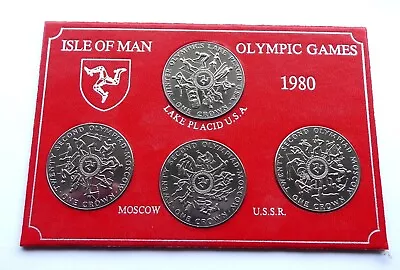 COMPLETE SET OF 1980 OLYMPIC GAMES ISLE OF MAN CROWNS IN MOUNT - IoM MANX COINS • £12.99