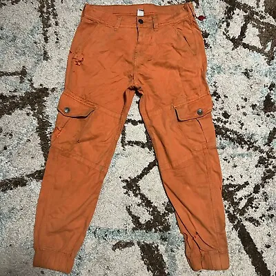True Religion Cargo Pants Relaxed Runner Joggers Size 31 Orange Distressed Y2K  • $30
