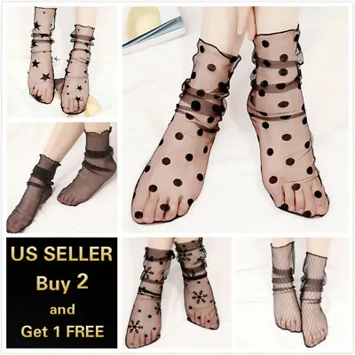 $3.99 • Buy Women Fishnet Mesh Lace Ruffle Socks Sheer Silky Glitter Short Ankle Stockings