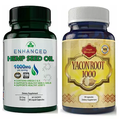 Hemp Seed Oil Healthy Skin Nails Joints & Yacon Root Weight Loss Capsules Combo • $34.95