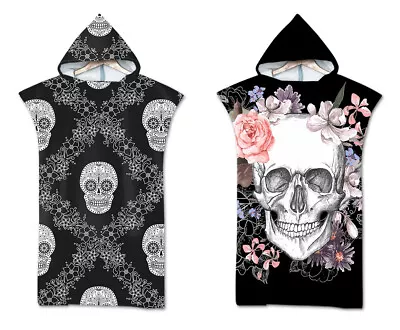 Hooded Towel Poncho Surf Beach Swim Changing Robe Gothic Cool Sugar Skull Flower • £21.59