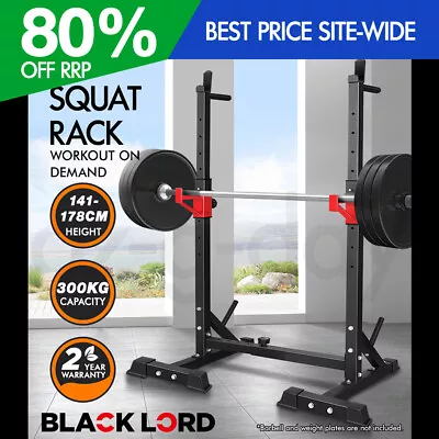 BLACK LORD Adjustable Squat Rack Fitness Weight Lifting Barbell Stand Gym • $114.95