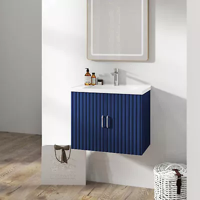 24  MDF Wall Mounted Bathroom Vanity With Ceramic Sink Basin Doors Cabinet Blue • $269.99