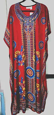Nwt New Sante Muu Mumu 2x 3x  Kaftan Caftan Dress Red Blue Yellow Sparkles • $13.99
