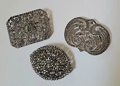 3 Vintage Art Deco Era Sterling Silver Marcasite Brooches • $25