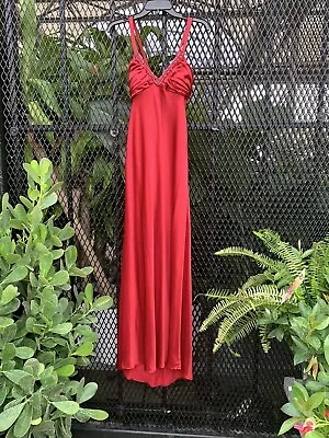 💥Vintage 90s Zum Zum Satin Slip Dress Maxi Back Ruffle Magenta Size 5/6 • $55