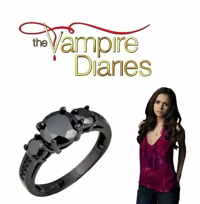 The Vampire Diaries Elena Gilbert Triple Set Black Onyx Gem Tungsten Ring • £9.95