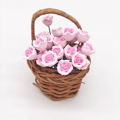 10PC Dollhouse Miniature 1:12 Pink Rose Flower Arrangement Decorate Accessories • $6.99